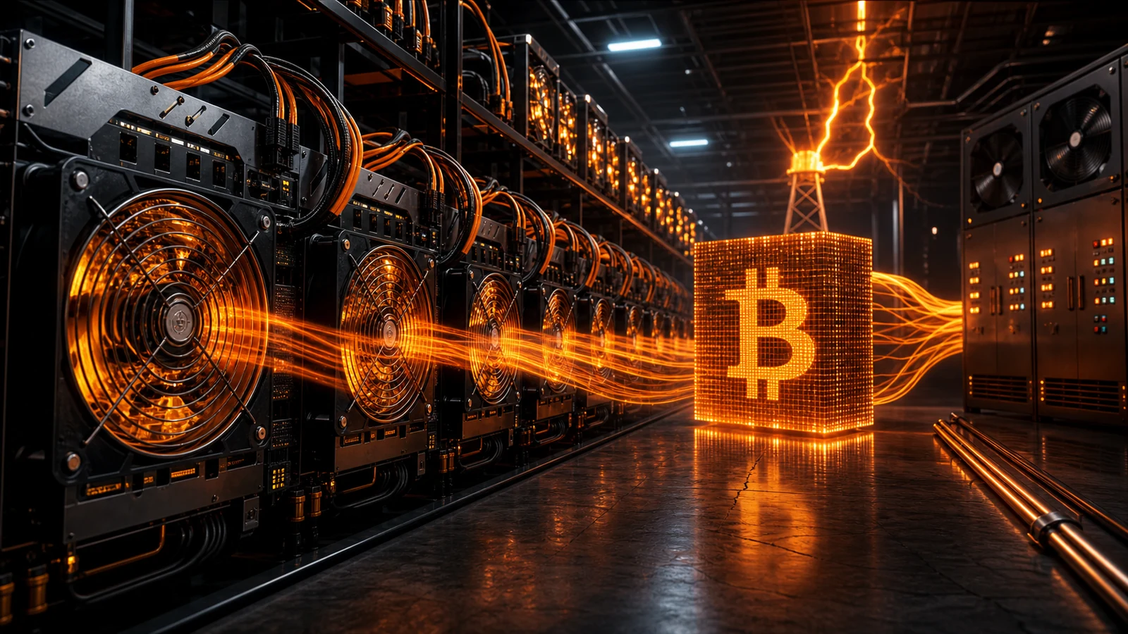 Grafisk artikelbild för Bitcoin mining 2026. Så fungerar brytning