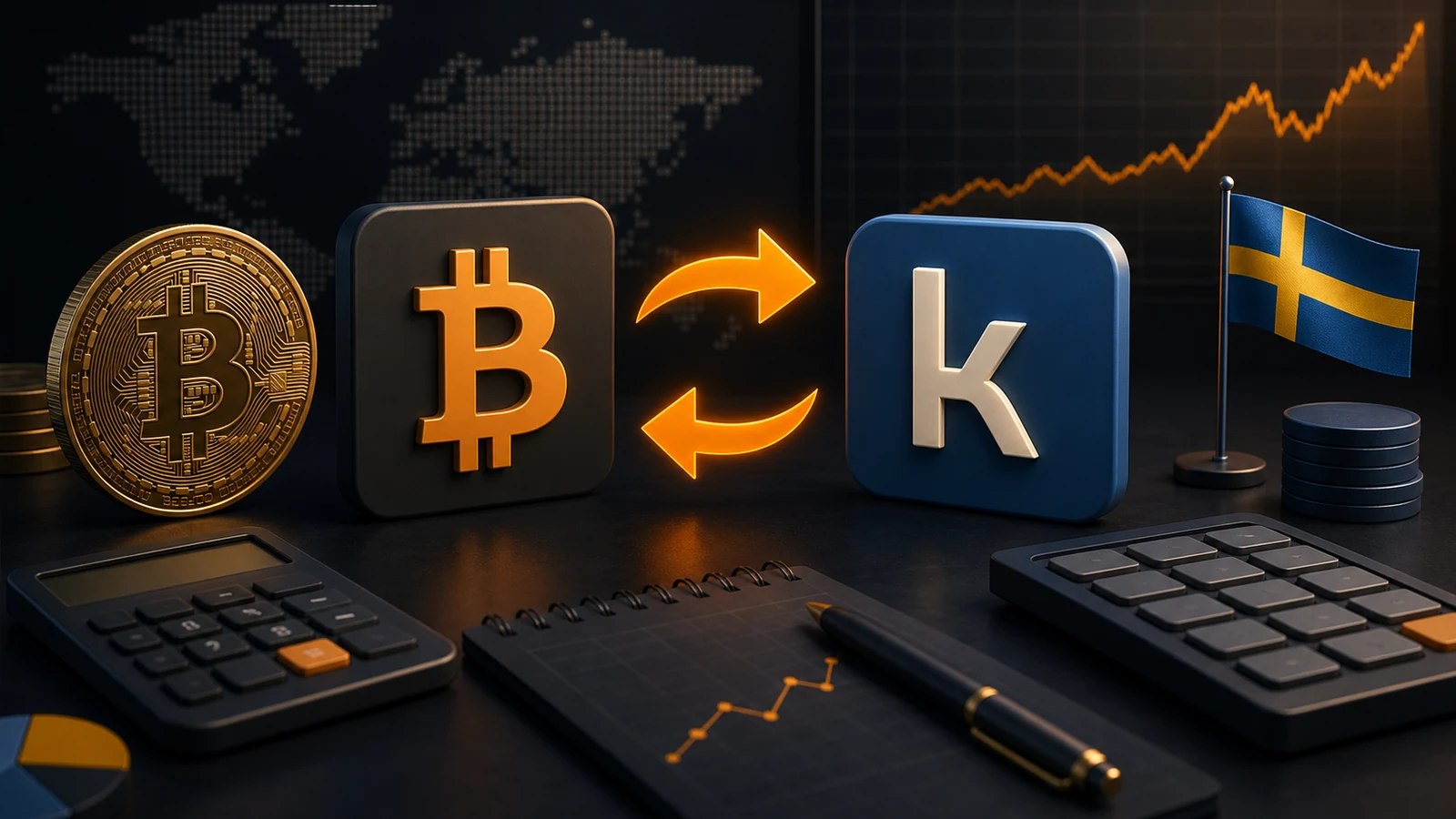 Grafisk artikelbild för BTC till SEK. Bitcoin omvandlare