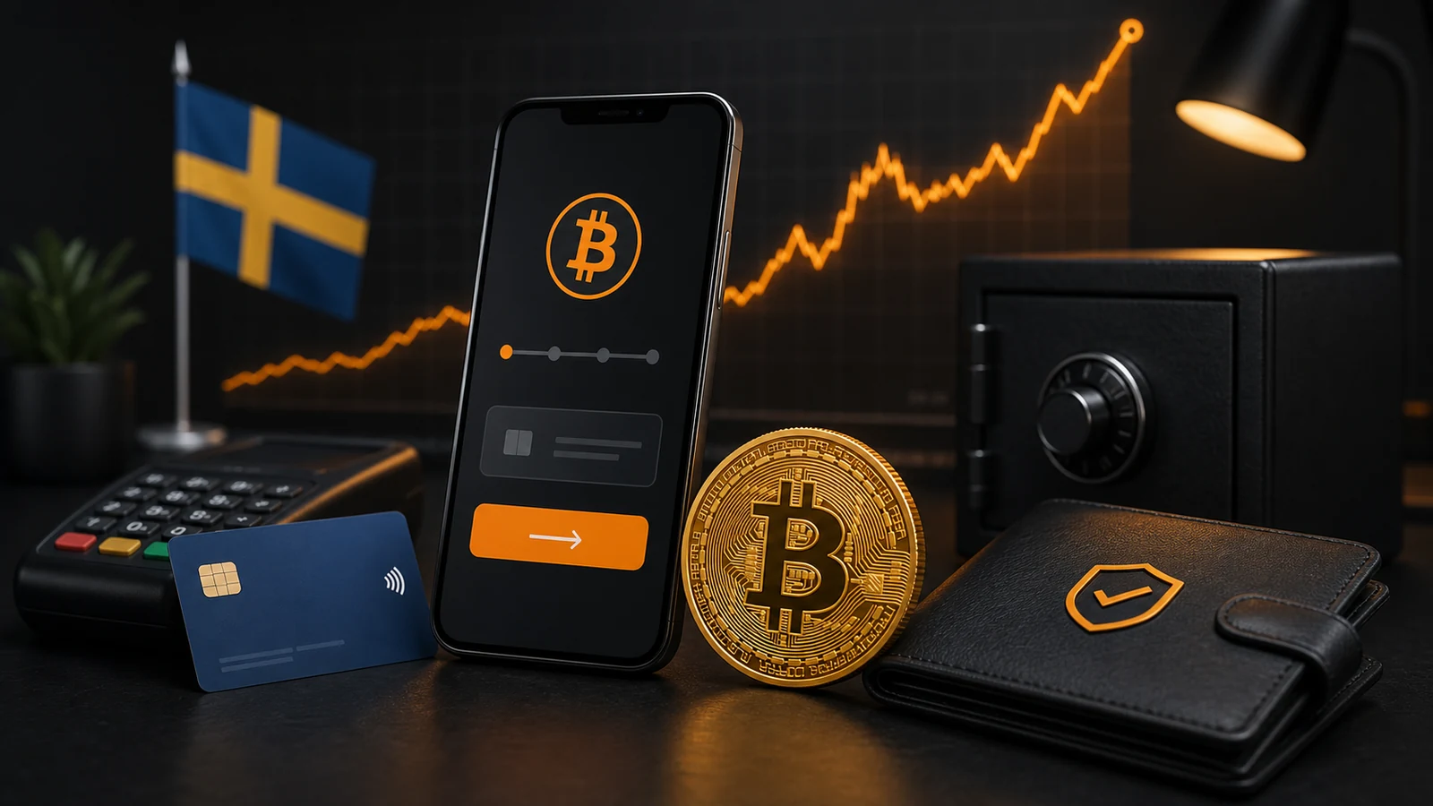Grafisk artikelbild för Köp Bitcoin i Sverige 2026. Så gör du